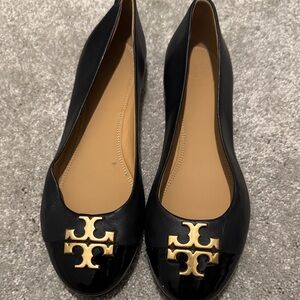 Tory Burch Black Flats with Gold Emblem